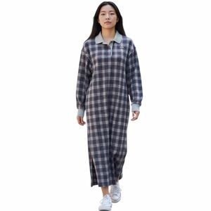 Lacoste Plaid Wool-Blend Polo Midi Dress Gray/Red/Blue Size EU 34/ 2/XS US